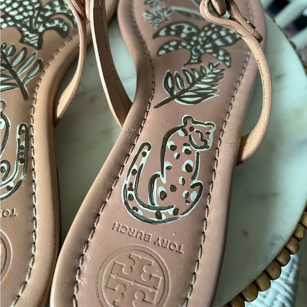 Tory Burch Miller Thong Sandals Sz 8 Artwork Professionally Painted